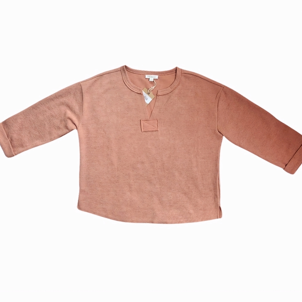 New With Tags 3/4 Sleeve Distressed Hem Knit Top